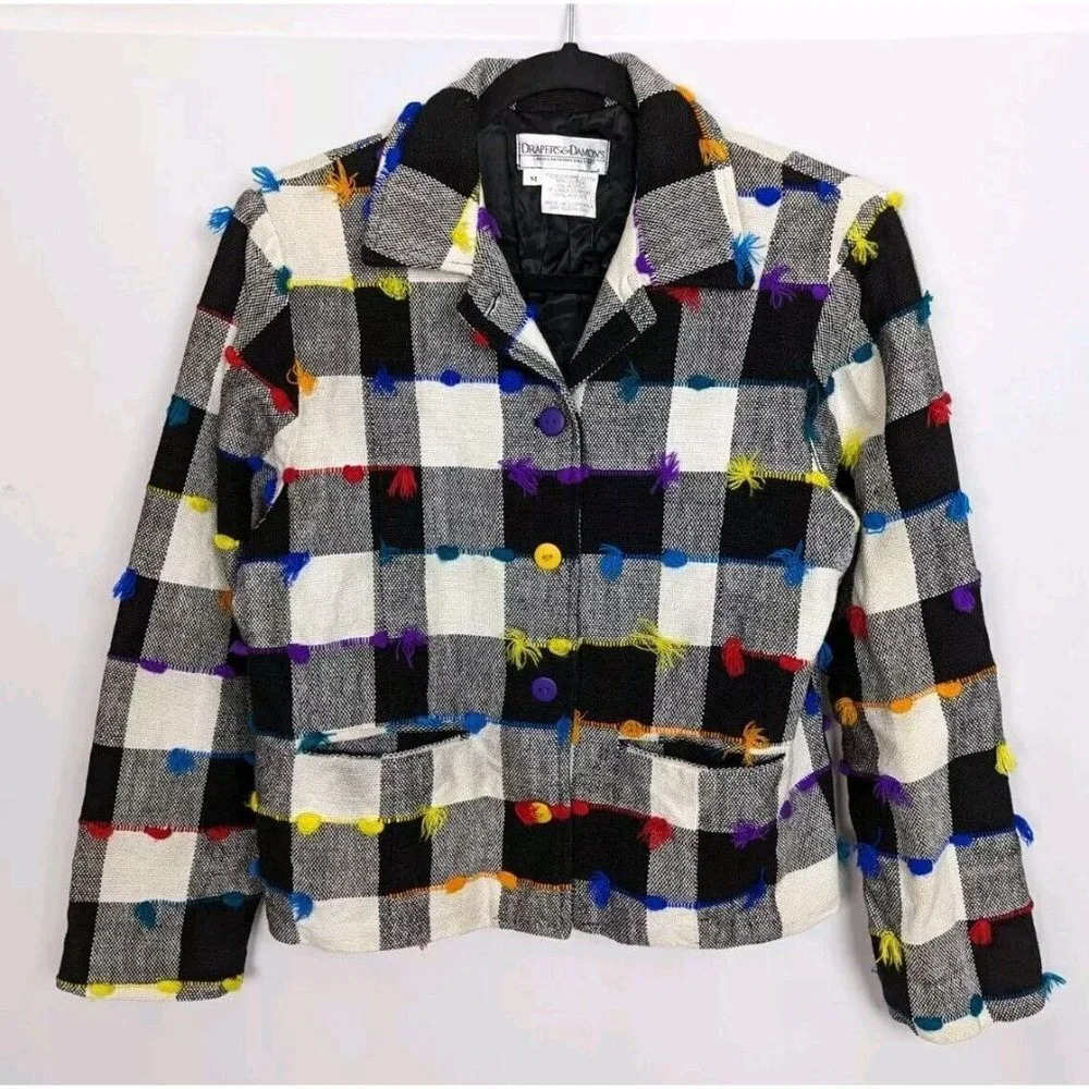 VTG 90s Drapers and Damons M Gingham Checkered Colorful Jacket Coat Button Up - Picture 5 of 13